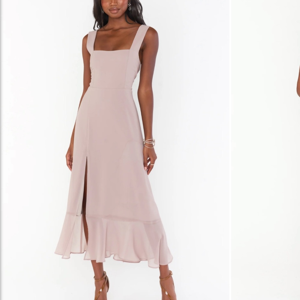 Show me your mumu Claire midi dress soft beige chiffon